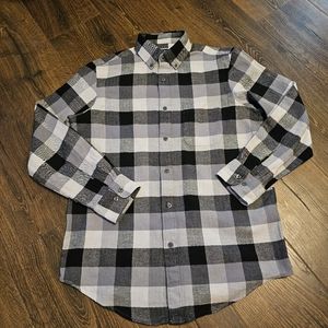 Club Room Flannel Shirt Mens Sz Small Plaid Black White Button Up 100% Cotton